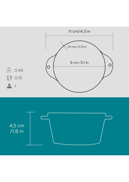 Döküm Yuvarlak Sufle / Sos Kabı. Çap(Ø)8cm. indirimleri