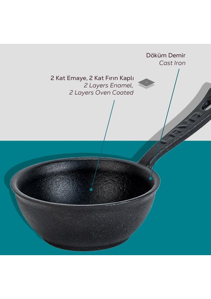 Döküm Yuvarlak Sufle Sos Kabı Döküm Demir Yekpare Saplı Çap(Ø)7cm.