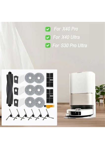 Dreame X40 Ultra / X40 Pro / S30 Pro Ultra Robot Süpürge Ana Yan Fırça Hepa Filtreler Paspas Bezi Toz Torbaları (Yurt Dışından) modelleri