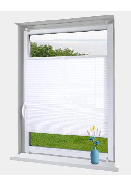 Katlanabilir Cam Balkon Plise Perdesi Beyaz (Vidalı - Kancalı)