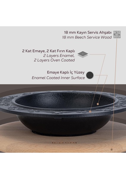 Döküm Yuvarlak Çorba Kasesi Kayın Servis Ahşabı. Çap(Ø)19cm.