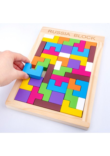 Hengshan Ahşap Bloklar Bulmaca Zeka Oyunları Oyuncak Tangram Yapboz Zeka Renkli 3D Rus Blokları Oyunu (Yurt Dışından)