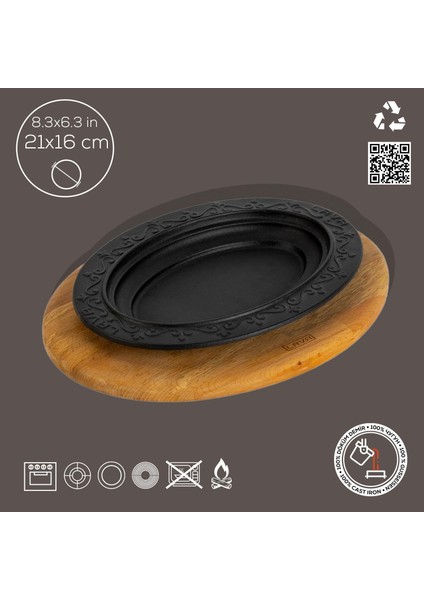 Döküm Oval Döner, Kebap Tabağı, Ahşap Altlıklı. Ölçü 21X16CM. fırsatları