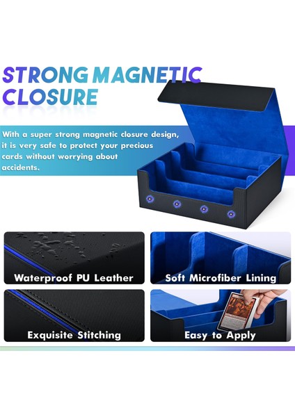 Kart Saklama Kutusu, Ticaret Kartları Için, 1800+ Pu Kart Deste Kutusu, Siyah+Mavi (Yurt Dışından) modelleri