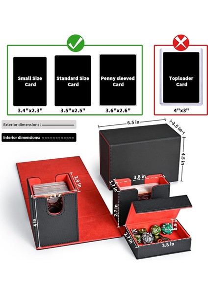 Kart Destesi Kutusu, Flip Zar Tepsisi ile Premium Kart Kutusu, Siyah+Kırmızı (Yurt Dışından) indirimleri