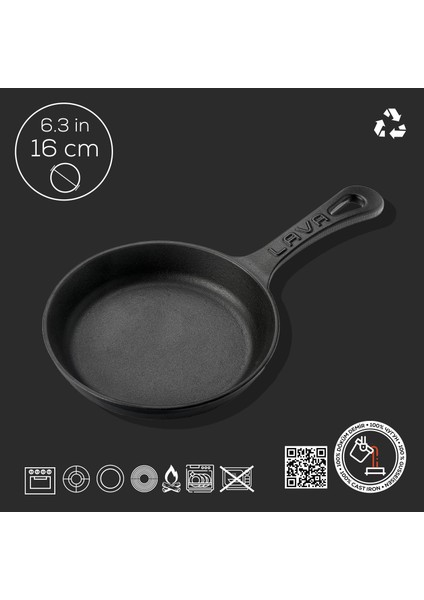 Döküm Yuvarlak Kızartma Tavası Yekpare Saplı. Çap(Ø)16cm.