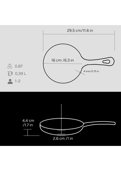 Döküm Yuvarlak Kızartma Tavası Yekpare Saplı. Çap(Ø)16cm.