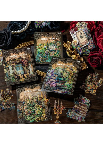 80 Adet Vintage Sticker Paketi - Muhteşem Çiçekler Güller Sticker Saatler (Yurt Dışından)