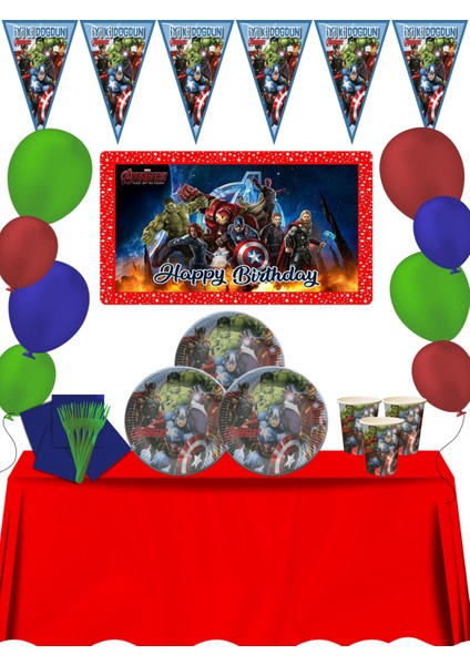 Afişli Lüx Marvel Avengers Yenilmezler Doğum Günü Parti Süsleri Süsleme Seti