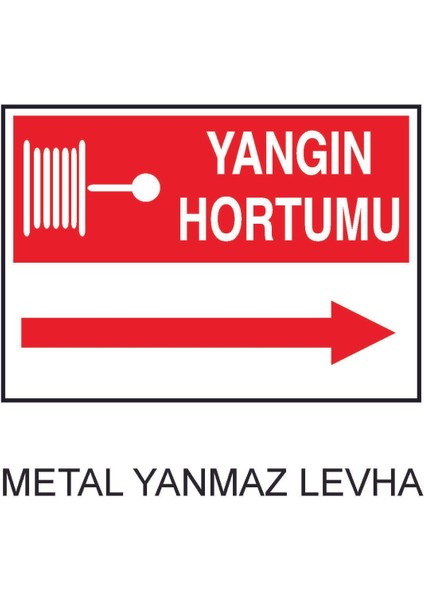 Yangın Hortumu Sağ Ok Işaretli Metal Uyarı Levhası