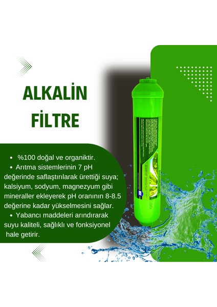 Tüm Arıtma Cihazlarına Uyumlu Post Karbon - Alkali - Mineral-80 Gpd Membran 4'lü Su Arıtma Filtresi