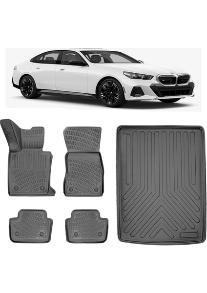 Bmw 5 Seri G60 2023+ 3D Havuzlu Paspas Siyah ve 3D Bagaj Havuzu Siyah