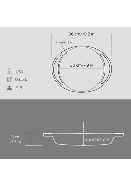 Döküm Yuvarlak Sahan Döküm Demir Yekpare Çift Kulplu Çap(Ø)20cm.