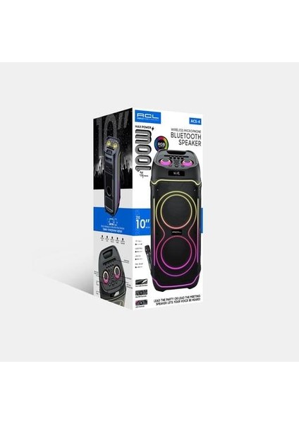 ACS-4 100W Bluetooth Hoparlör - 2x10” Speaker, Mikrofon ve RGB Işık Yüksek Ses Parti ve Karaoke