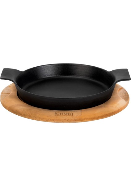 Döküm Yuvarlak Sahan Döküm Demir Yekpare Çift Kulplu Kayın Servis Ahşabı. Çap(Ø)18cm.