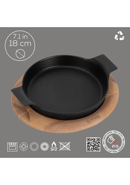 Döküm Yuvarlak Sahan Döküm Demir Yekpare Çift Kulplu Kayın Servis Ahşabı. Çap(Ø)18cm. fırsatları