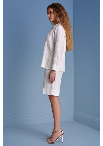 Uzun Kollu Ekru Keten Gömlek fırsatları