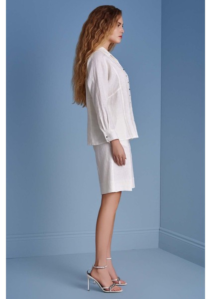 Uzun Kollu Ekru Keten Gömlek indirimleri