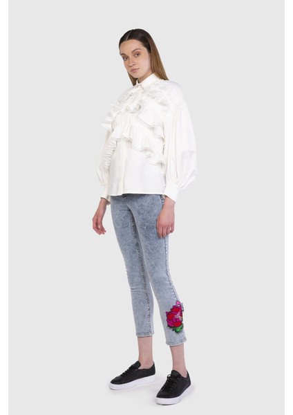 Aplikeli Skinny Jean Mavi Pantolon