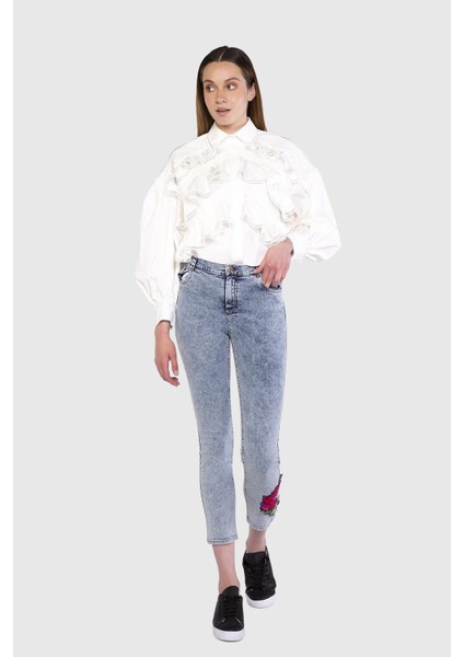 Aplikeli Skinny Jean Mavi Pantolon fiyatları