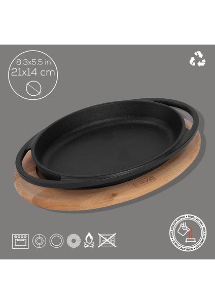 Döküm Oval Sahan Döküm Demir Yekpare Çift Kulplu Kayın Servis Ahşabı Ölçü 21x14cm. fiyatları