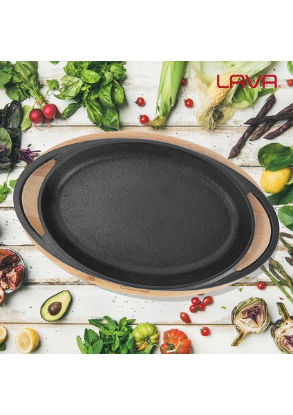 Döküm Oval Sahan Döküm Demir Yekpare Çift Kulplu Kayın Servis Ahşabı Ölçü 21x14cm. indirimleri