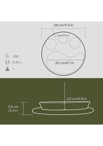 Döküm Damla Formlu Yingyang Fajita Tabağı Kayın Servis Ahşabı Ölçü 10x20cm. (Bu ürüne sos kapları dahil değildir)