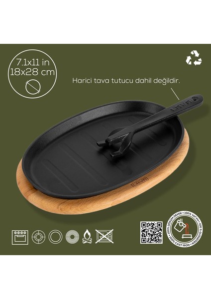 Döküm Oval Fajita Tabağı Kayın Servis Ahşabı Ölçü 18x28cm. (Harici tava tutucu dahil değildir.) fiyatları