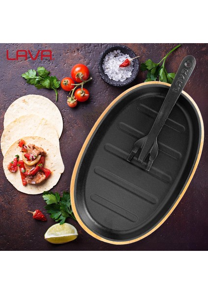 Döküm Oval Fajita Tabağı Kayın Servis Ahşabı Ölçü 18x28cm. (Harici tava tutucu dahil değildir.) indirimleri