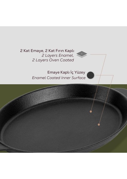 Döküm Oval Fajita Tabağı Döküm Demir Yekpare Çift Kulplu Ölçü 18x24cm. fırsatları