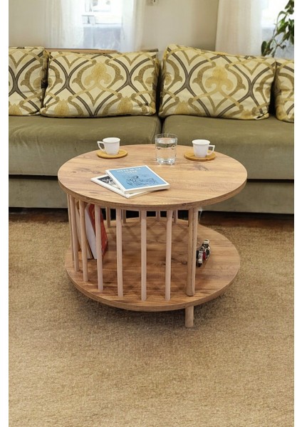 Yuvarlak Orta Sehpa Ahşap Ayaklı Sehpa Iki Raflı Sehpa Dekoratif Sehpa Gazetelikli modelleri