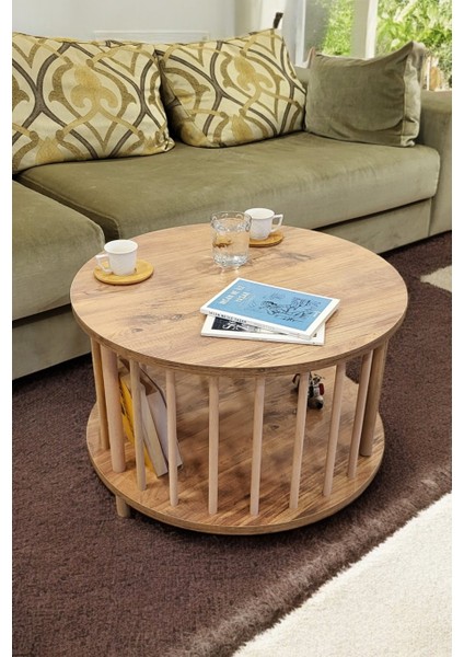 Yuvarlak Orta Sehpa Ahşap Ayaklı Sehpa Iki Raflı Sehpa Dekoratif Sehpa Gazetelikli fırsatları