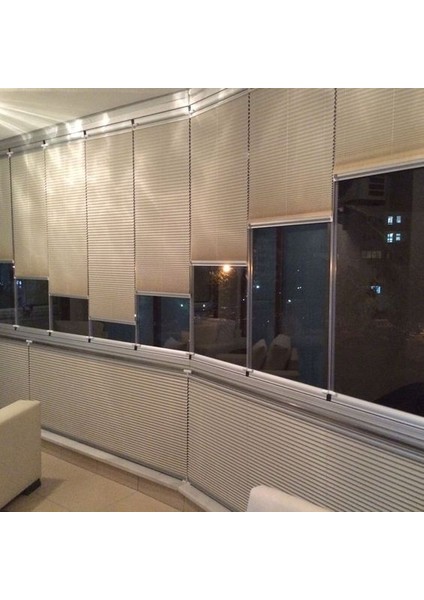 Krem Renk Katlanır Cam Balkon Perdesi-Ofis Perdesi-Ev Perdesi-Salon Perdesi-Plise Perde