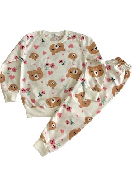Kız Çocuk Ayıcıklı Uzun Kollu Mevsimlik Pijama Takım
