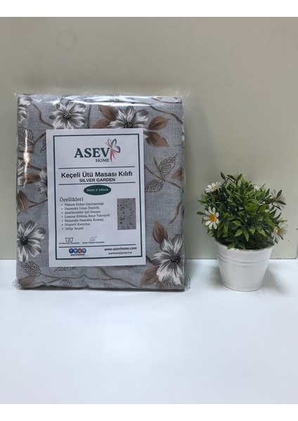 Ütü Masası Kılıfı Büyük Boy Ipli Stoperli Keçeli Kılıfı Örtüsü Bezi 55X140CM Silver Garden