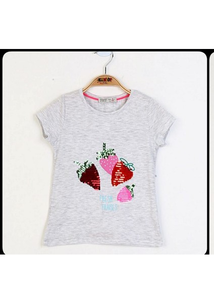 Kız Çocuk Pullu Çiçek Nakışlı Tişört