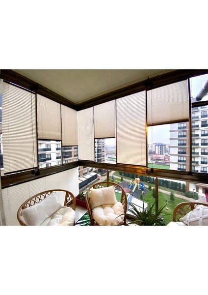 Krem Renk Katlanır Cam Balkon Perdesi-Ofis Perdesi-Ev Perdesi-Salon Perdesi-Plise Perde