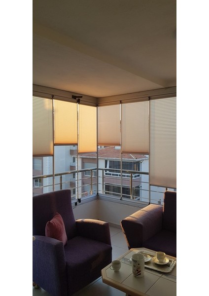 Krem Renk Katlanır Cam Balkon Perdesi-Ofis Perdesi-Ev Perdesi-Salon Perdesi-Plise Perde