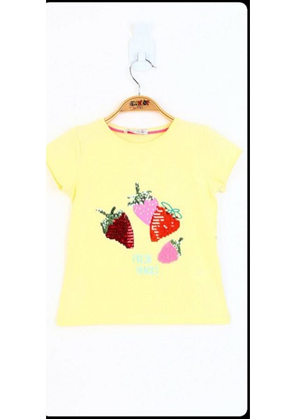 Kız Çocuk Pullu Çiçek Nakışlı Tişört