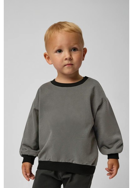 Unisex Çocuk Basic Oversize Sweatshirt - Siyah (2-3 Yaş - 7-8 Yaş)