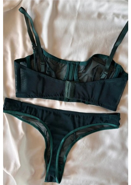 Kadın Yeşil Transparan Balenli Sütyen Külot/tanga Takımı Iç Çamaşırı Simli Takım fiyatları