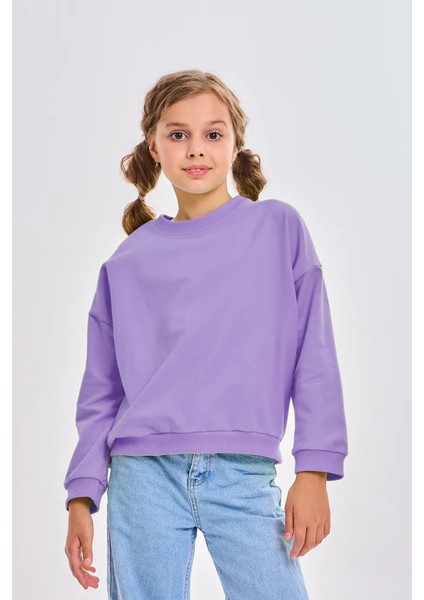 Kız Çocuk Bisiklet Yaka Oversize Sweatshirt - Lila (2-3 Yaş 7-8 Yaş)