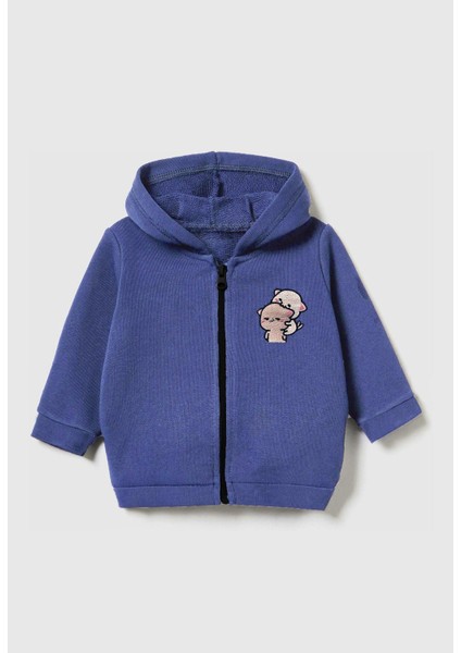 Unisex Çocuk %100 Pamuklu Kedi Nakışlı Kışlık Hırka -Indigo (3-4 Yaş 8-9 Yaş)