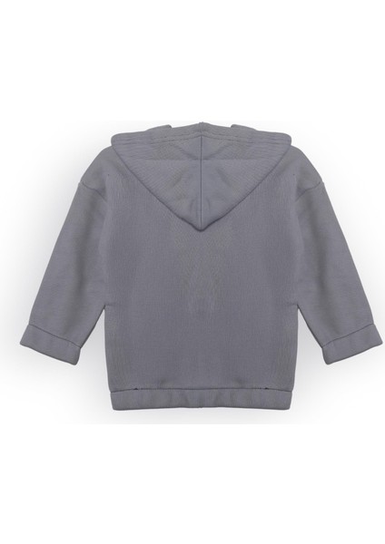 Unisex Çocuk %100 Pamuklu Kedi Nakışlı Kışlık Hırka -Gri(3-4 Yaş 8-9 Yaş)