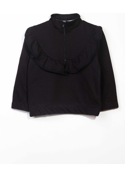 Kız Çocuk Fırfırlı ve Fermuarlı Bluz - Siyah (2-3 Yaş 8-9 Yaş)