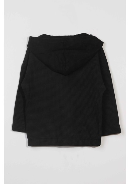 Unisex Çocuk %100 Pamuklu Kedi Nakışlı Kışlık Waffle Hırka -Siyah (3-4 Yaş 8-9 Yaş) modelleri