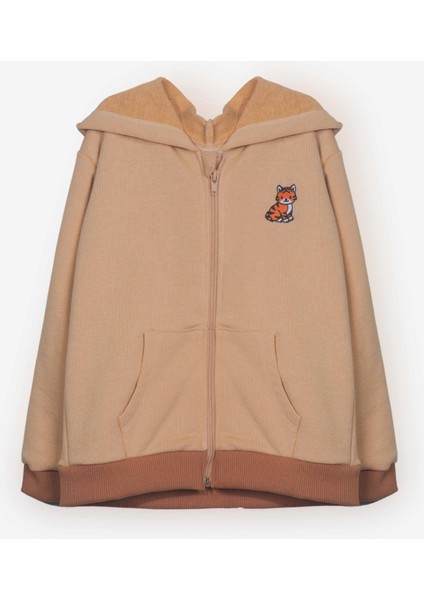 Unisex Çocuk Kedi Nakışlı Fermuarlı Kapüşonlu Hırka (2-3 Yaş - 7-8 Yaş) fiyatları