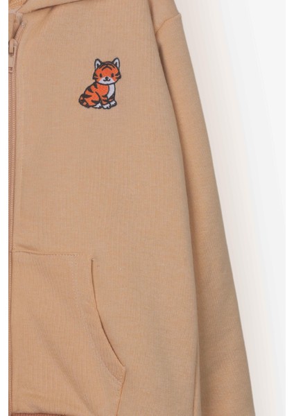 Unisex Çocuk Kedi Nakışlı Fermuarlı Kapüşonlu Hırka (2-3 Yaş - 7-8 Yaş) modelleri