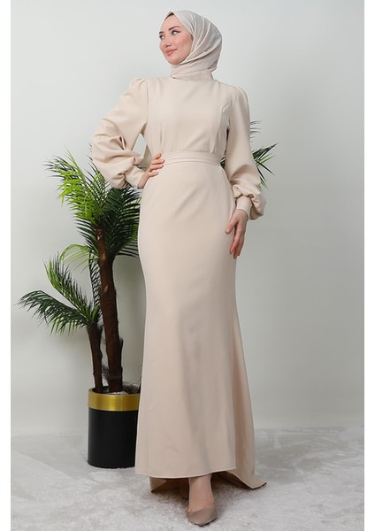 Lavin Krep Elbise Bej