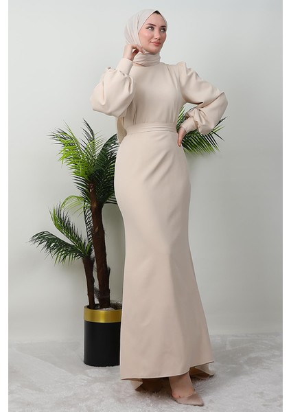 Lavin Krep Elbise Bej modelleri